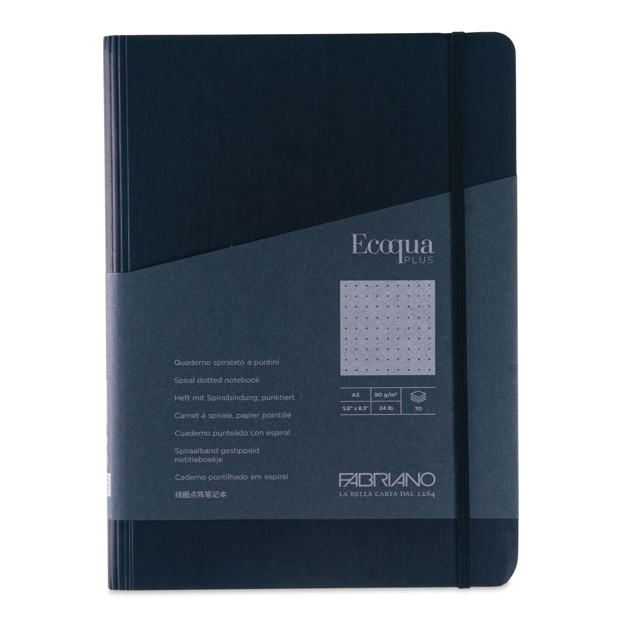 Fabriano Ecoqua Plus Hidden Spiral-Bound Notebook - Black, 8-1/4" x 5-4/5", Dot Grid